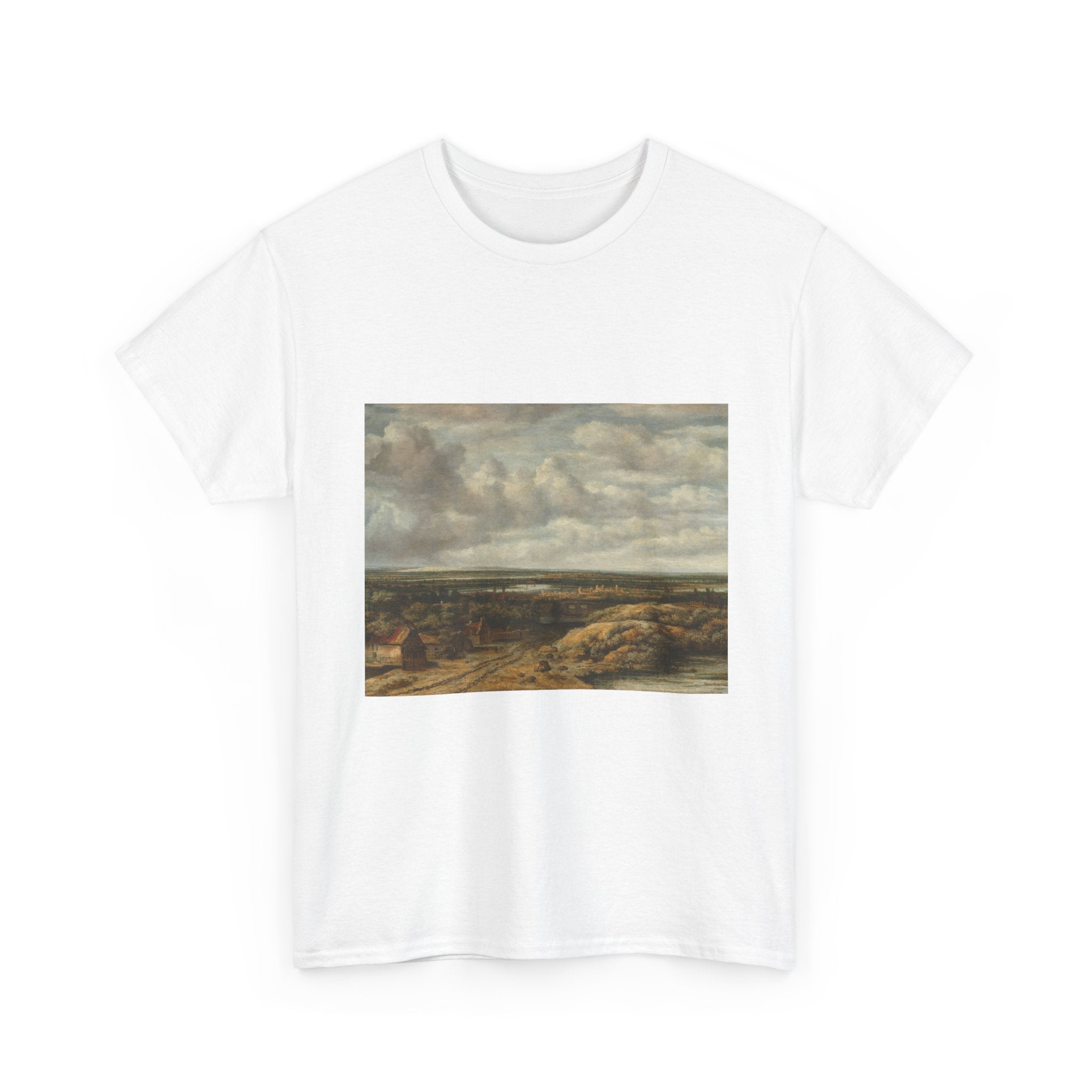 Art Tee – Distant View with Cottages along a Road