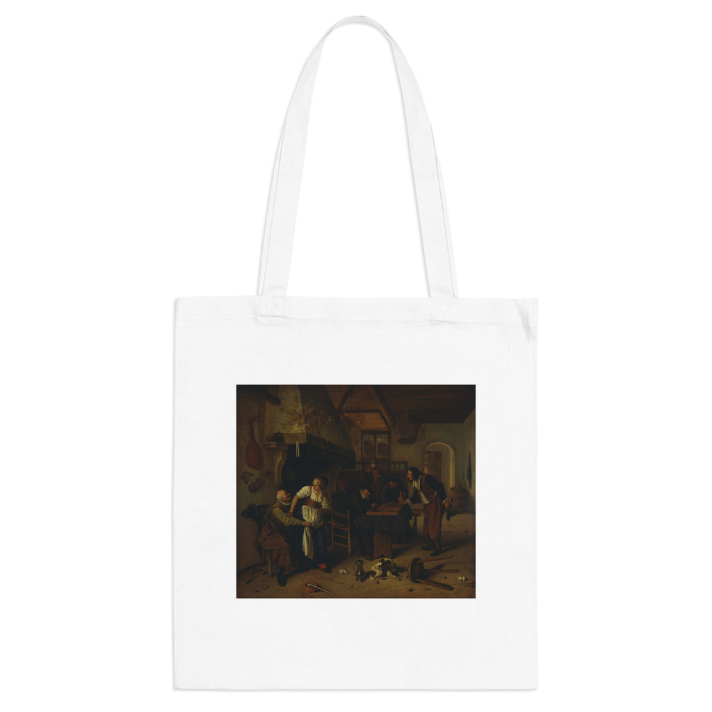Art Tote Bag – Interior of an inn with an old man amusing himself with the landlady and two men playing backgammon, known as 'Two kinds of games'