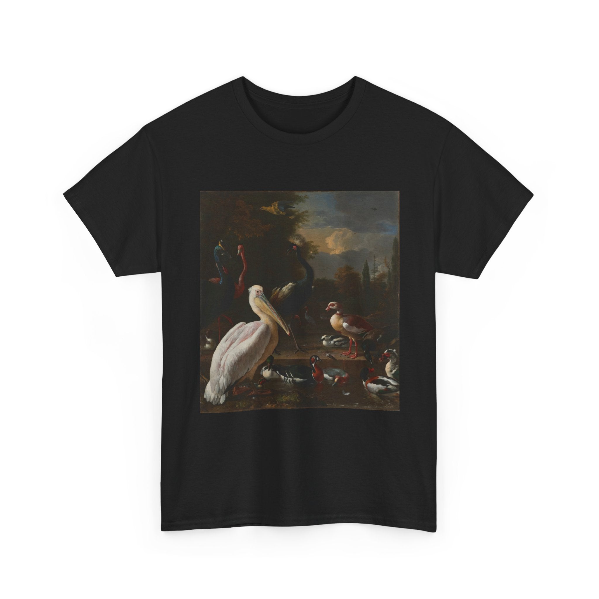 Art Tee – A Pelican and other Birds near a Pool, Known as ‘The Floating Feather’
