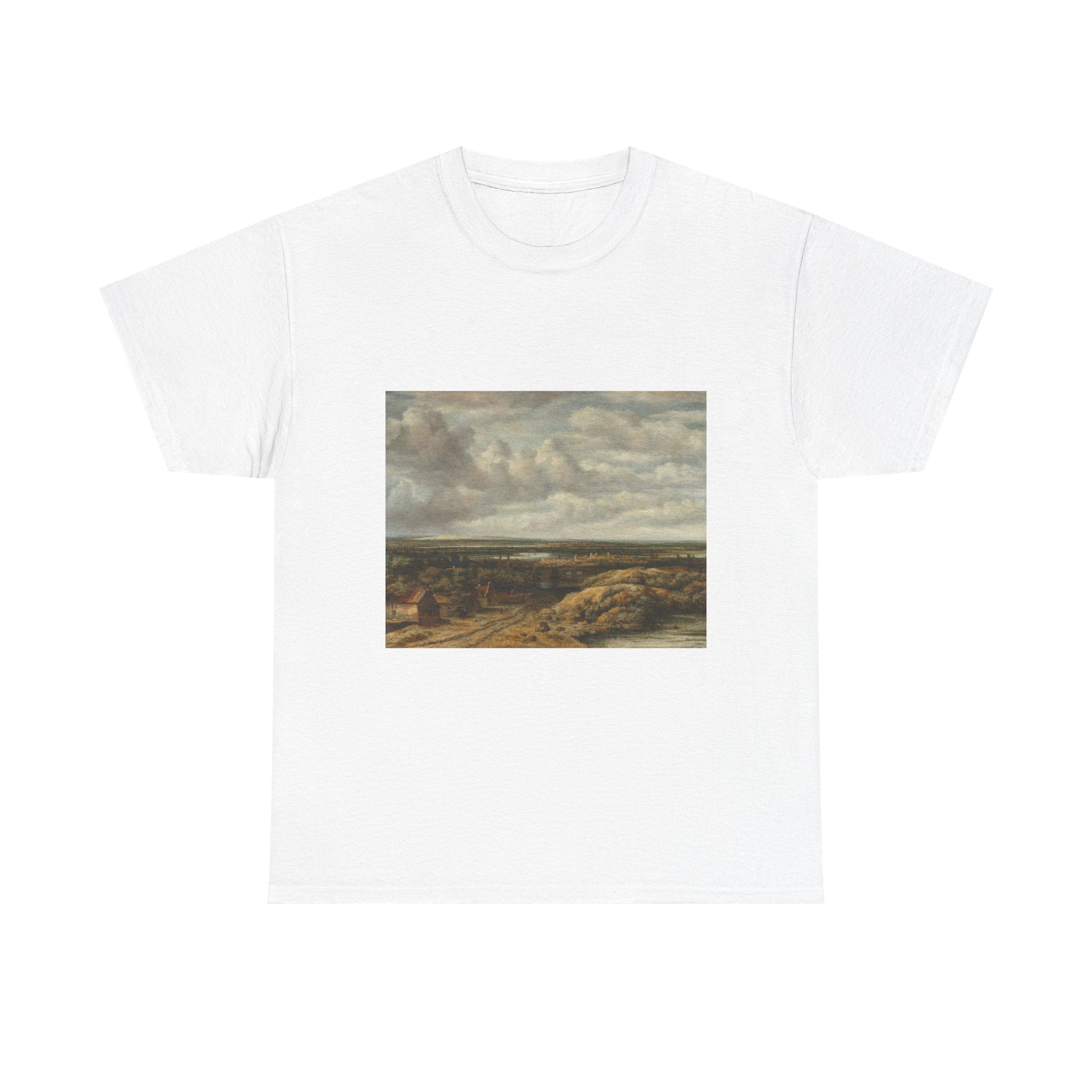 Art Tee – Distant View with Cottages along a Road