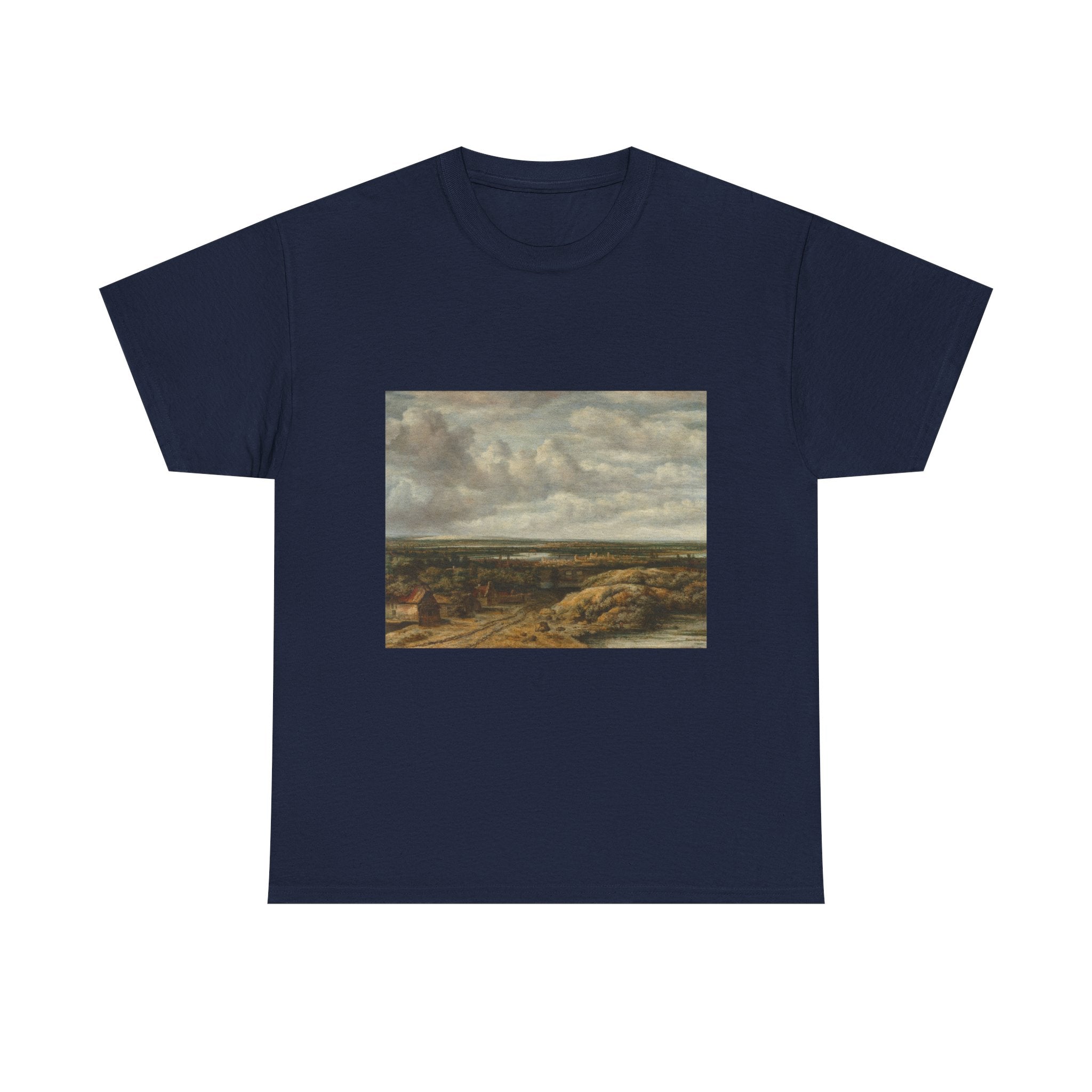 Art Tee – Distant View with Cottages along a Road