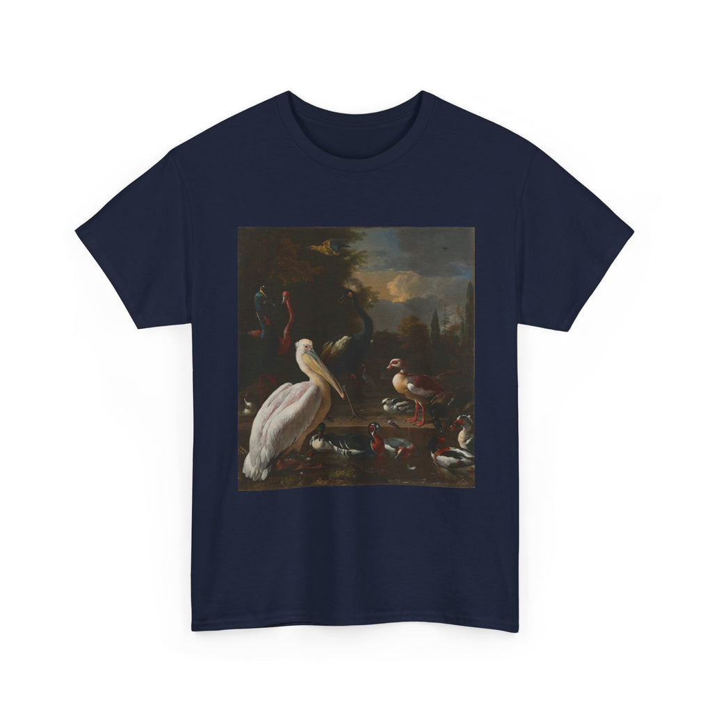 Art Tee – A Pelican and other Birds near a Pool, Known as ‘The Floating Feather’