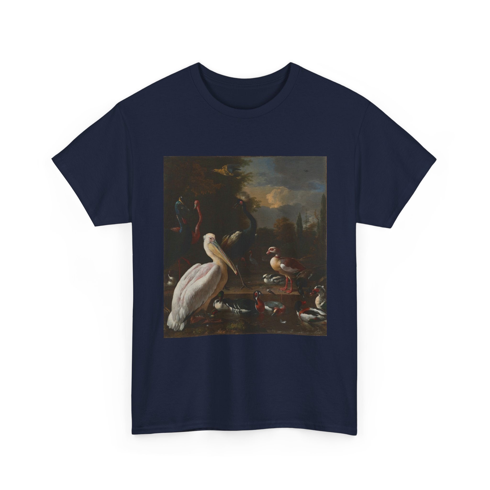 Art Tee – A Pelican and other Birds near a Pool, Known as ‘The Floating Feather’