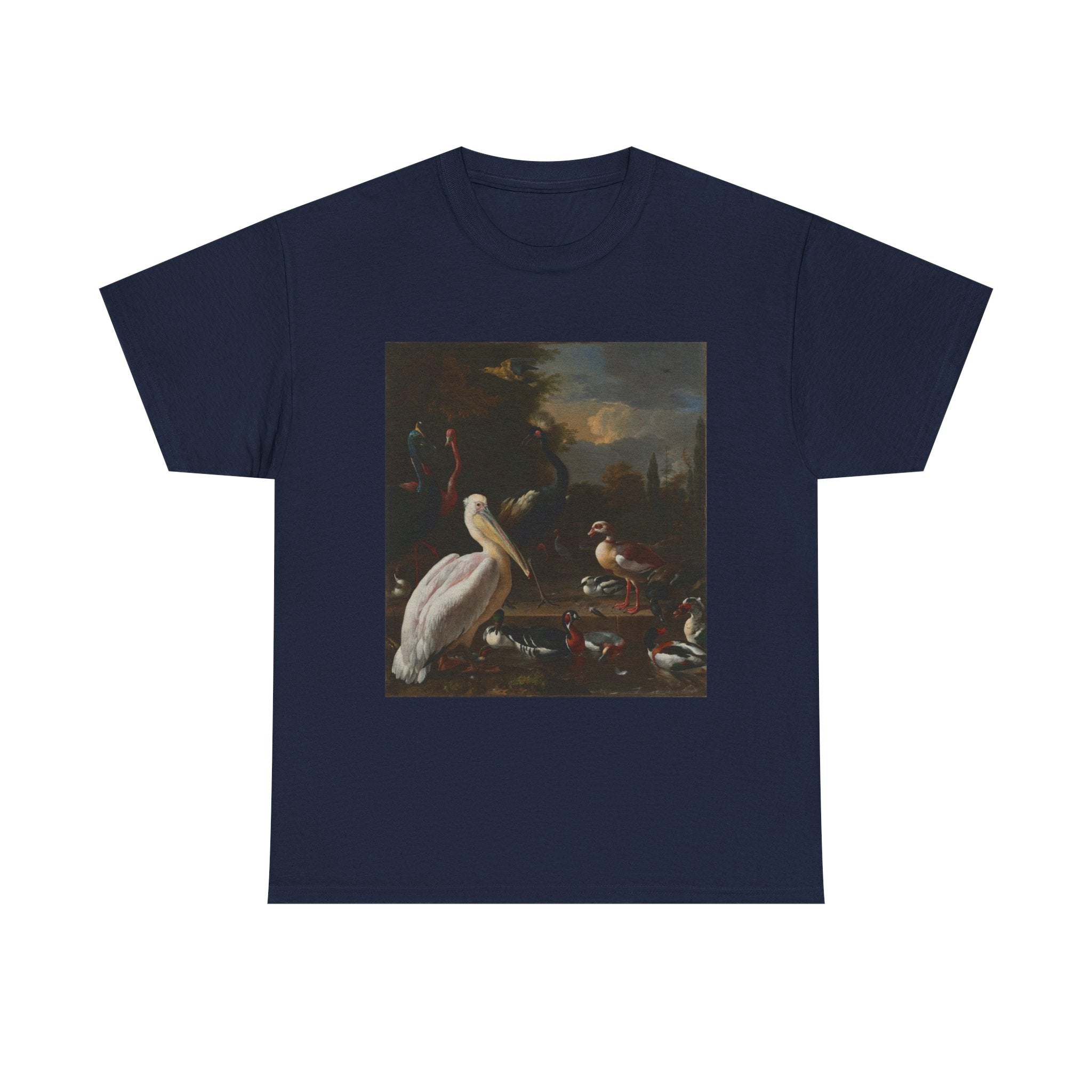 Art Tee – A Pelican and other Birds near a Pool, Known as ‘The Floating Feather’