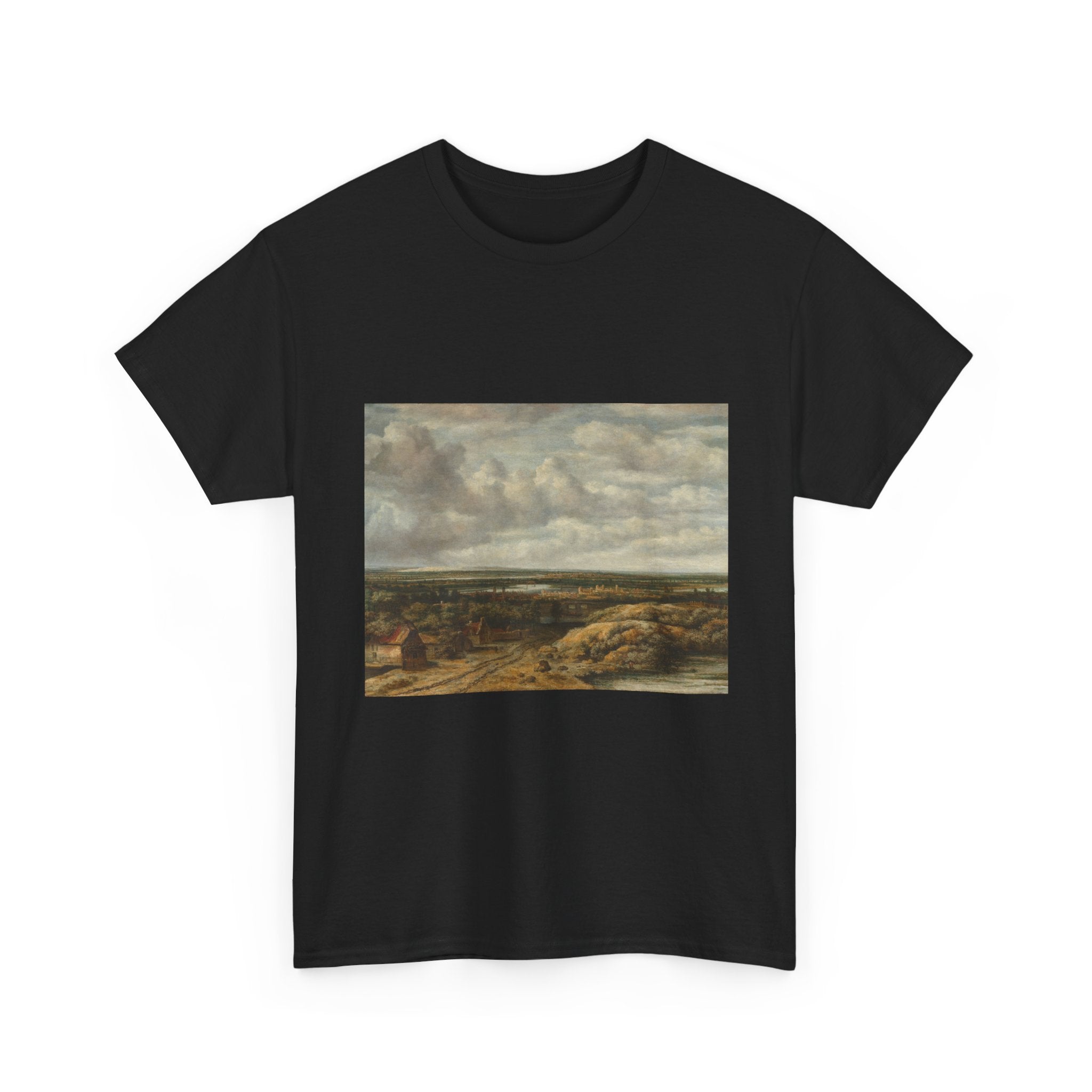 Art Tee – Distant View with Cottages along a Road