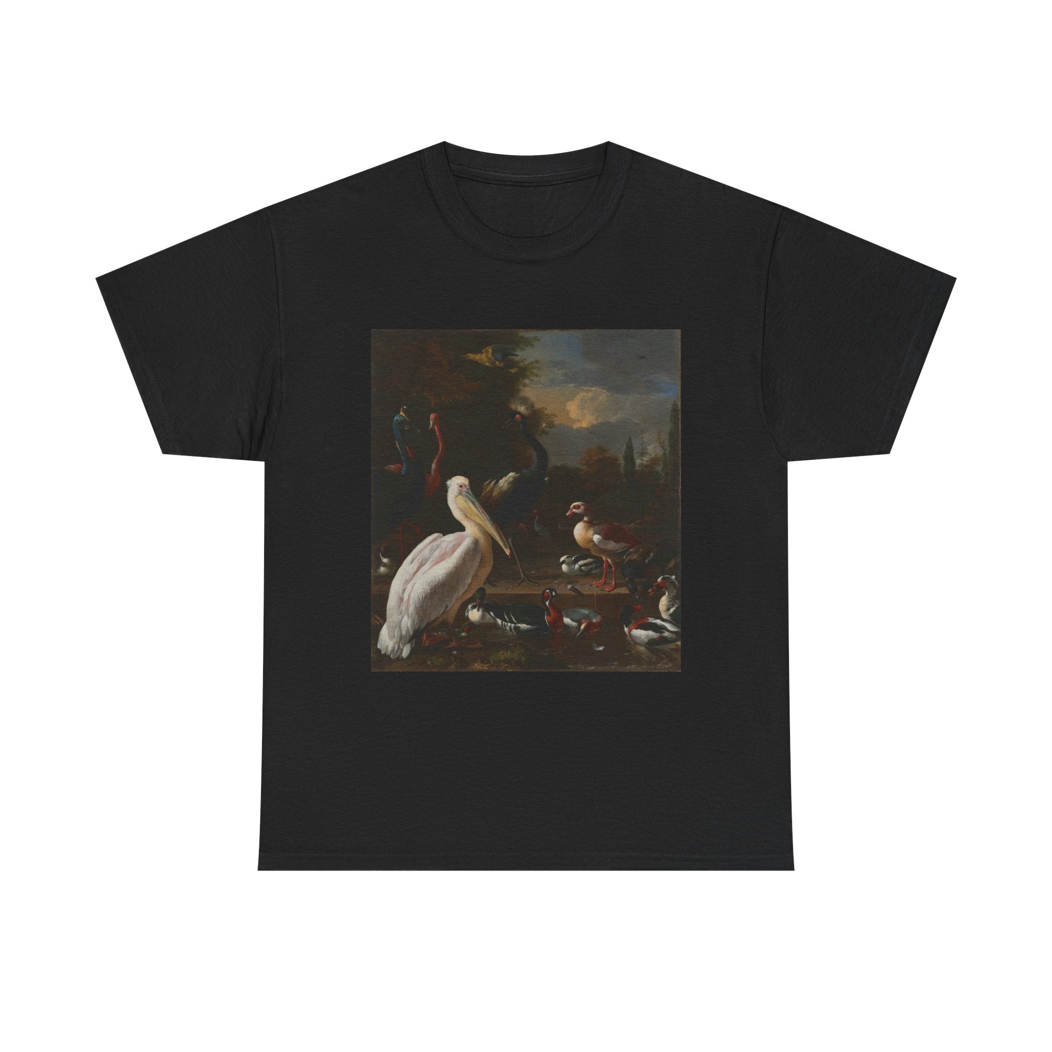 Art Tee – A Pelican and other Birds near a Pool, Known as ‘The Floating Feather’