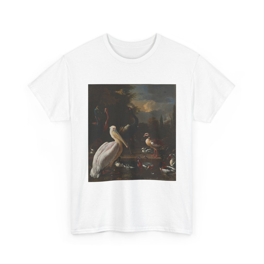 Art Tee – A Pelican and other Birds near a Pool, Known as ‘The Floating Feather’