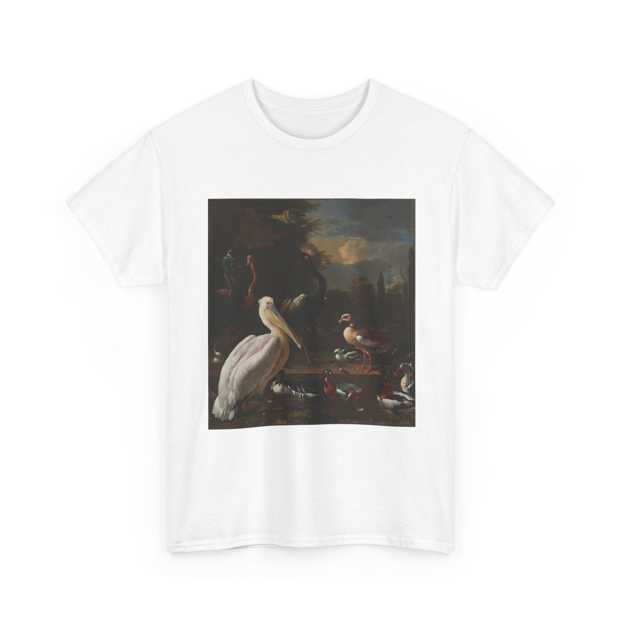 Art Tee – A Pelican and other Birds near a Pool, Known as ‘The Floating Feather’