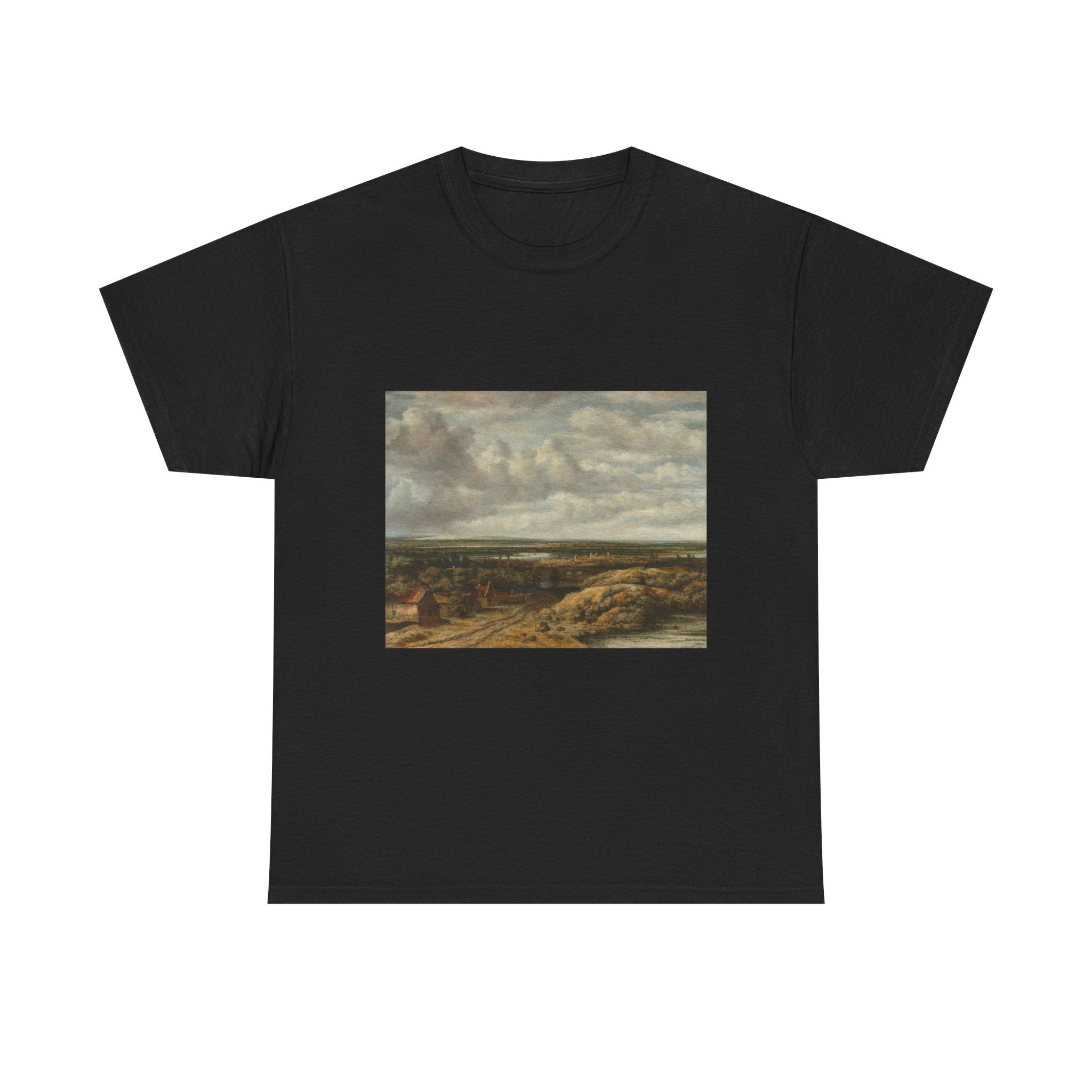 Art Tee – Distant View with Cottages along a Road